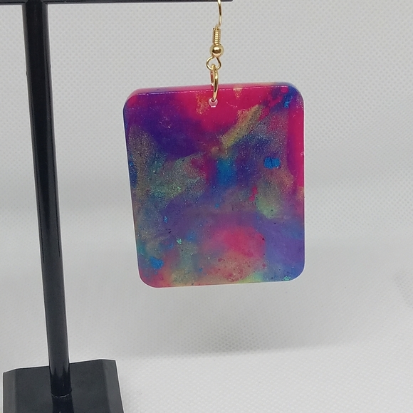 Colorful Abstract Rectangle Earrings - Picture 4 of 6